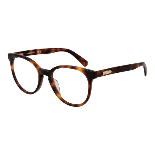 Longchamp Brown Women Glasses Frame, cellulose acetate, full-rim, stylish panto design, demo lenses, size 51-19-140, with branded case.