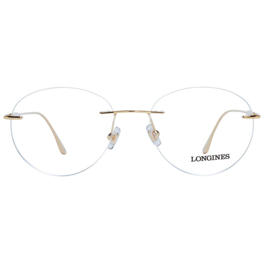 Longines Gold Men Glasses Frame with round rimless design and metal frame, suitable for men; includes branded case, size 53-17-145.