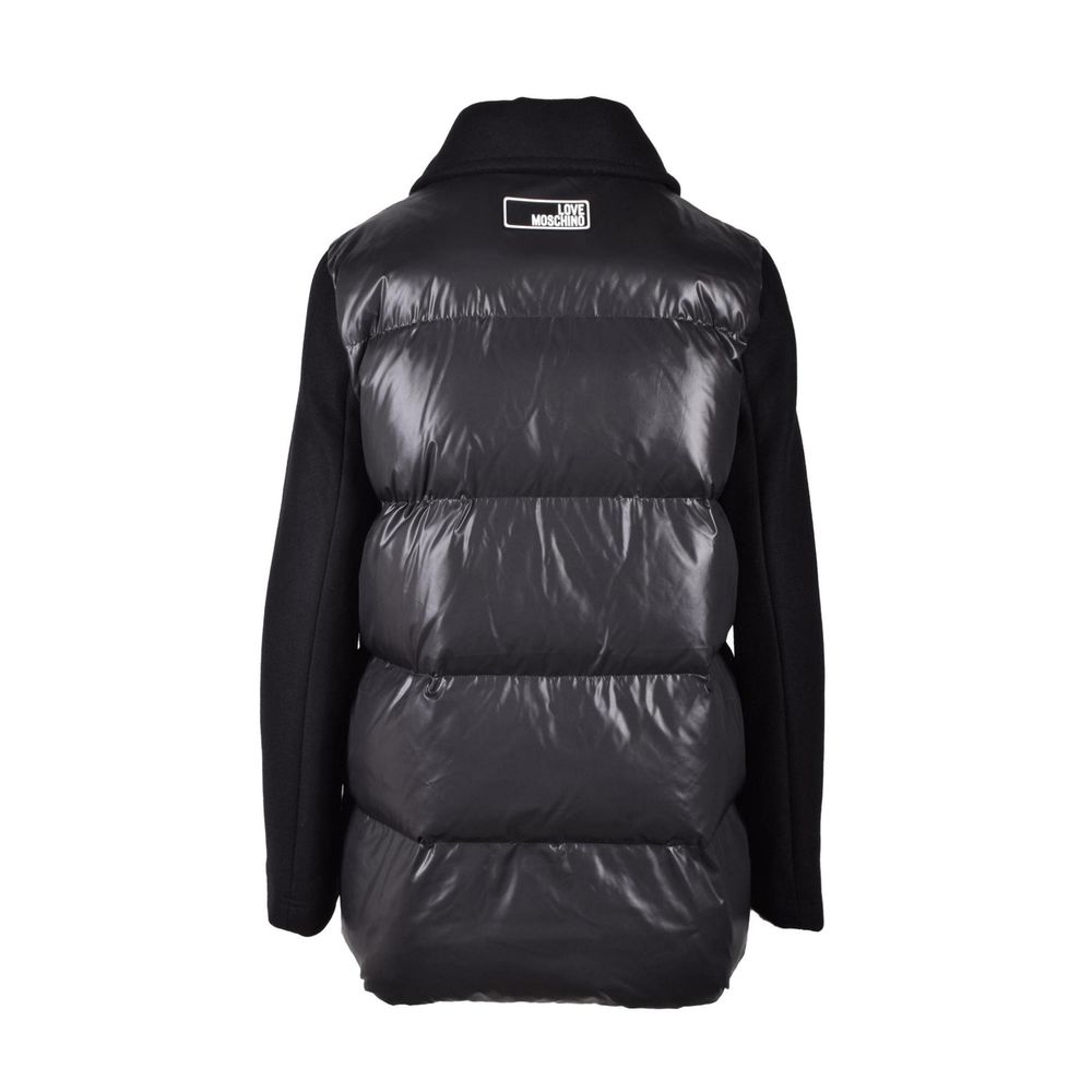 Love Moschino Black Polyester Clothing women's puffer jacket, back view with padded panels and smooth fabric sleeves.