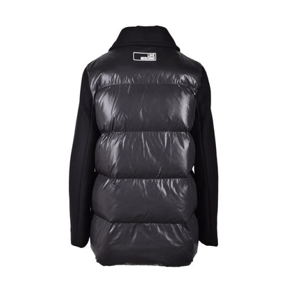 Love Moschino Black Polyester Clothing women's puffer jacket, back view with padded panels and smooth fabric sleeves.