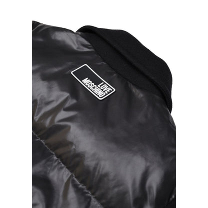 Love Moschino Black Polyester Clothing featuring elegant padded puffer design, collar detail, and brand logo on jacket back.