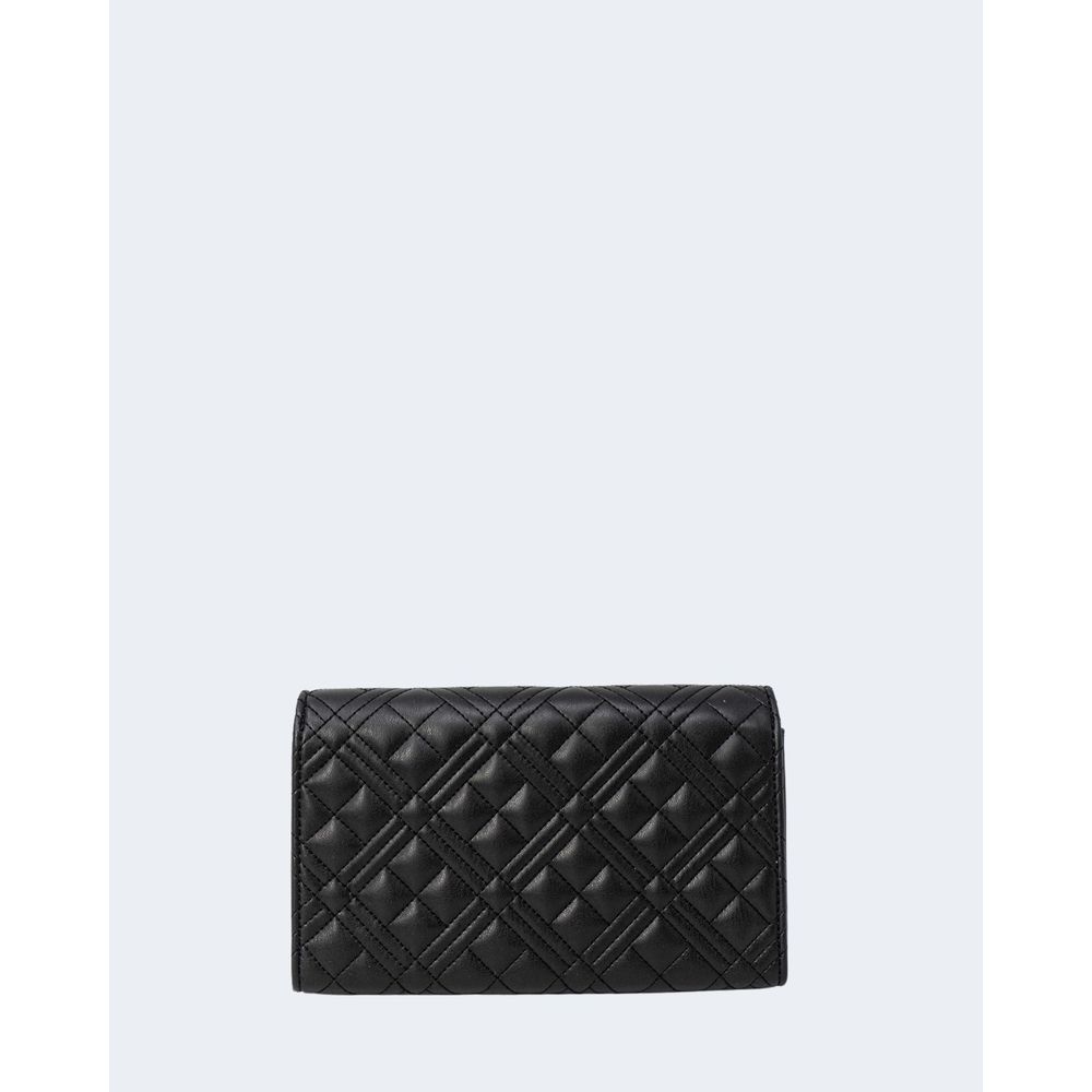 Love Moschino Black Polyethylene Handbag with quilted design and golden chain for versatile wear, elegant small bag for various occasions.