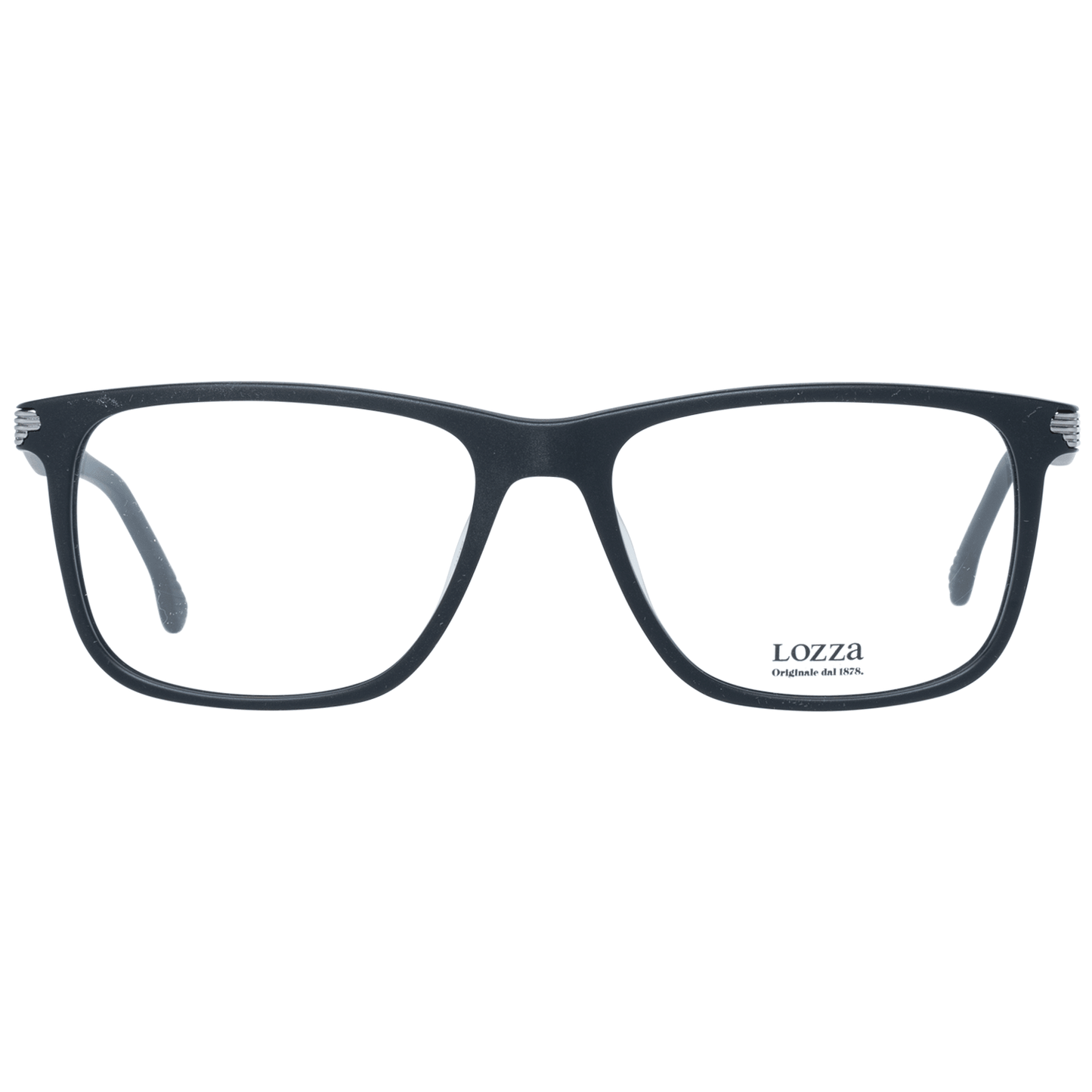 Lozza Black Men Glasses Frame with full-rim rectangle design for men, plastic material, demo lenses, branded case included. Size 54-17-140.