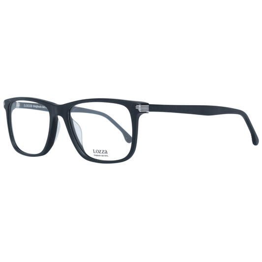 Lozza Black Men Glasses Frame, full-rim rectangle style, plastic frame, temples length 140mm, lens size 54mm, black color.
