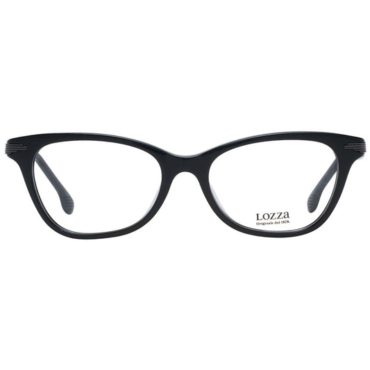 Lozza Black Women Glasses Frame, full-rim rectangular style in black acetate, demo lenses, 51-17-140 size with spring hinge.