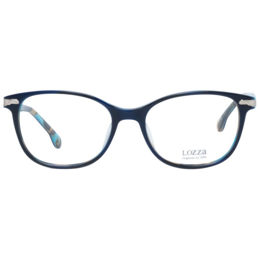 Lozza Blue Women Glasses Frame with plastic full-rim oval design, transparent lenses, blue color, 50-17-135 size, includes branded case.