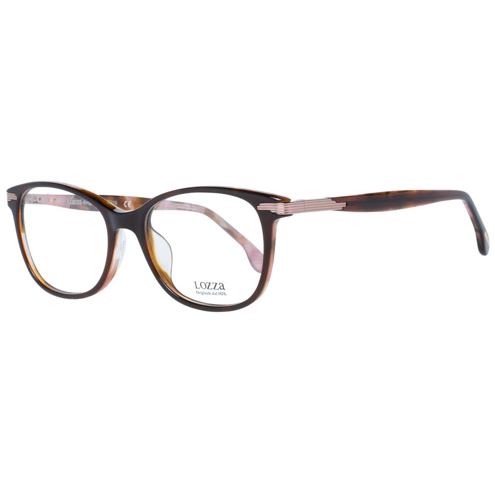 Lozza Brown Women Glasses Frame in full-rim oval style with plastic material and spring hinge, size 50-17-135, includes branded case.