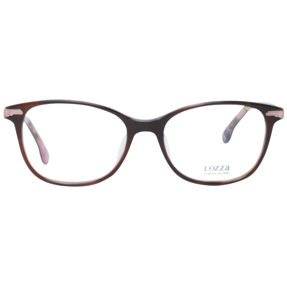 Lozza Brown Women Glasses Frame, full-rim oval style, plastic material, 50-17-135 size, with demo lenses, branded case included.