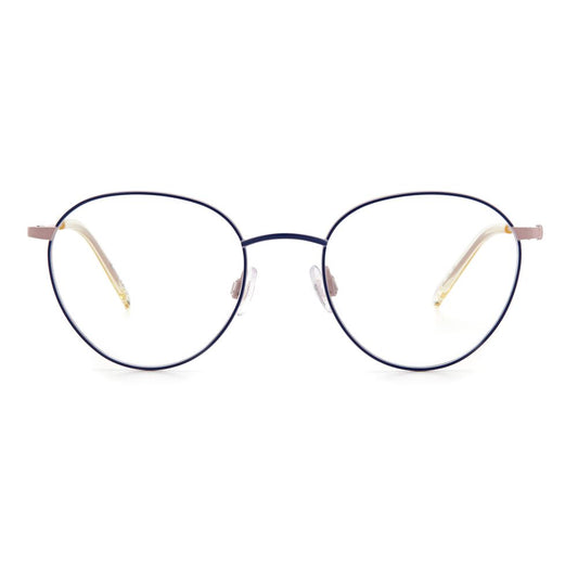 M Missoni Blue Metal Frames, women's glasses with 49/18/145 mm dimensions, featuring stylish blue metal frames and clear lenses.