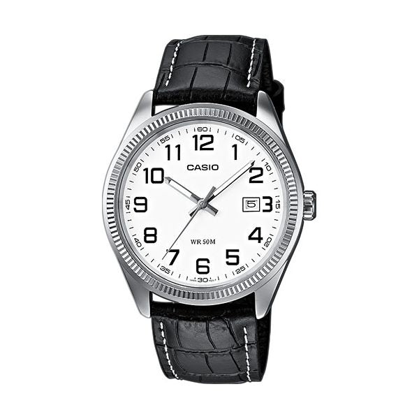 CASIO COLLECTION Mod. DATE. LEATHER - WHITE. NUMBERS MTP-1302PL-7BVEF