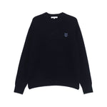 Maison Kitsuné MAISON KITSUNE' Sweaters Blue with logo patch, ribbed trim, crew neck, drop shoulder, long sleeves, straight hem, wool knit.