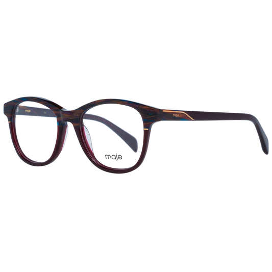 Maje Brown Acetate Glasses (Frames) for women, full-rim round style, brown color, acetate frame, demo lenses, includes branded case.