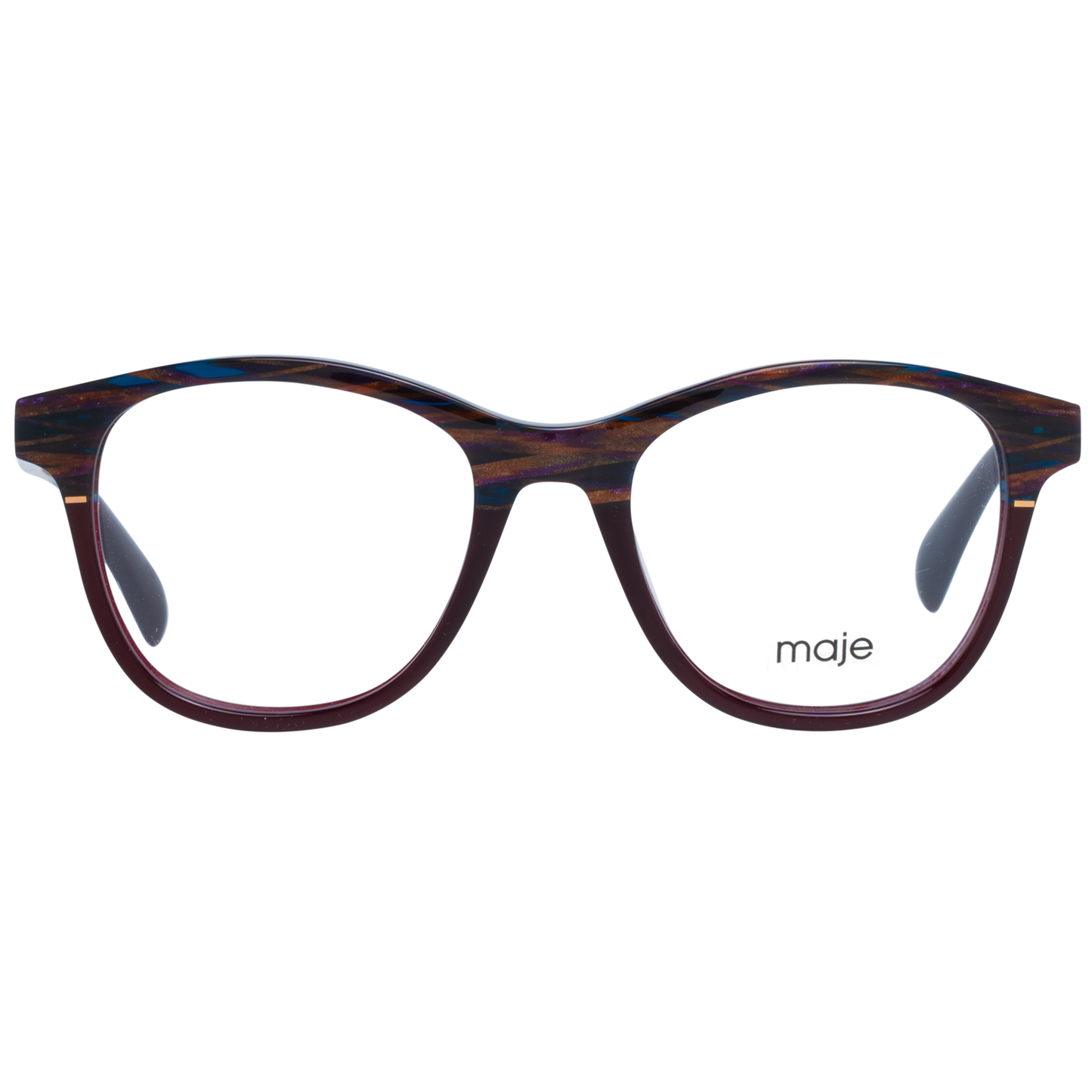 Full-rim Maje Brown Acetate Glasses (Frames) for women in round style with brown acetate frame, demo lenses, and 48-18-140 size.