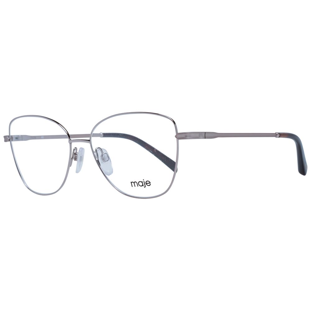 Maje Silver Women Glasses Frame with square stainless steel full-rim design, demo lenses, and 135mm temples. Includes branded case.