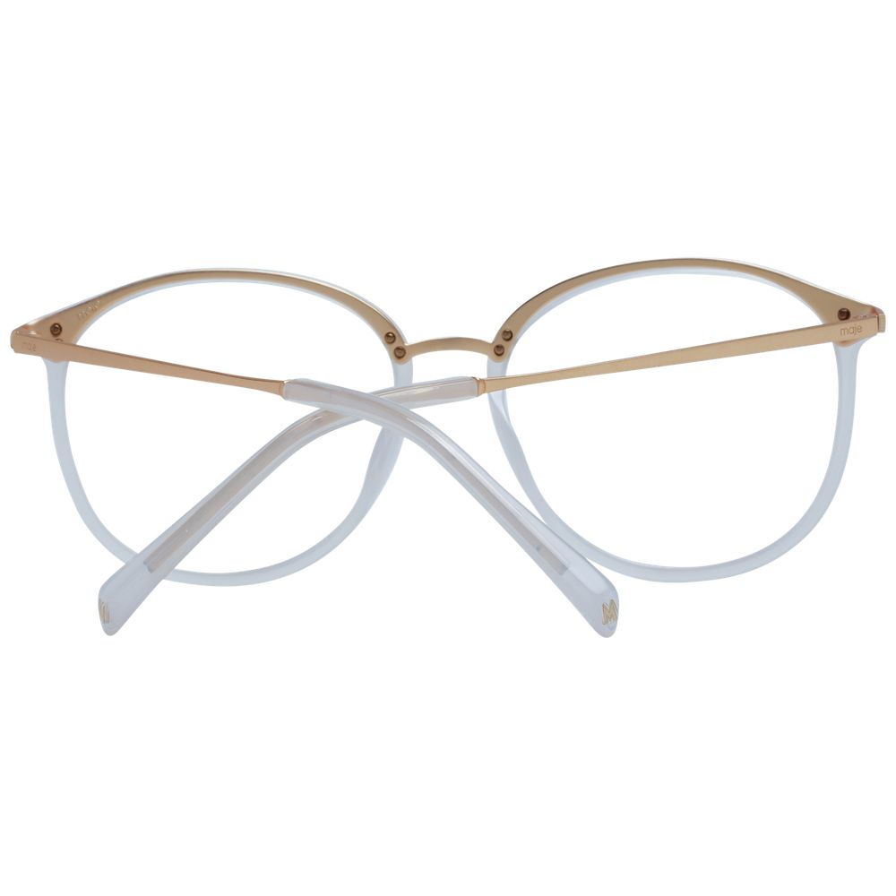 Maje White Women Glasses Frame in acetate and stainless steel, round shape, full-rim style with demo lenses. Includes branded case.
