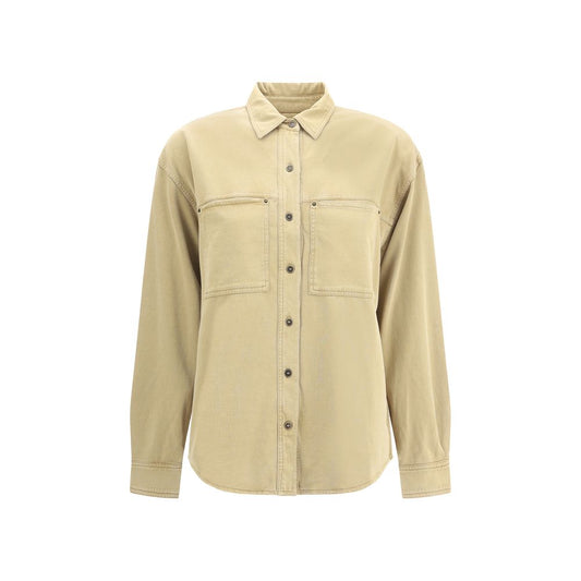 Marant Etoile Beige Cotton Dress Shirt with classic collar and patch pockets for a casual chic look, 100% cotton, AW25 collection.