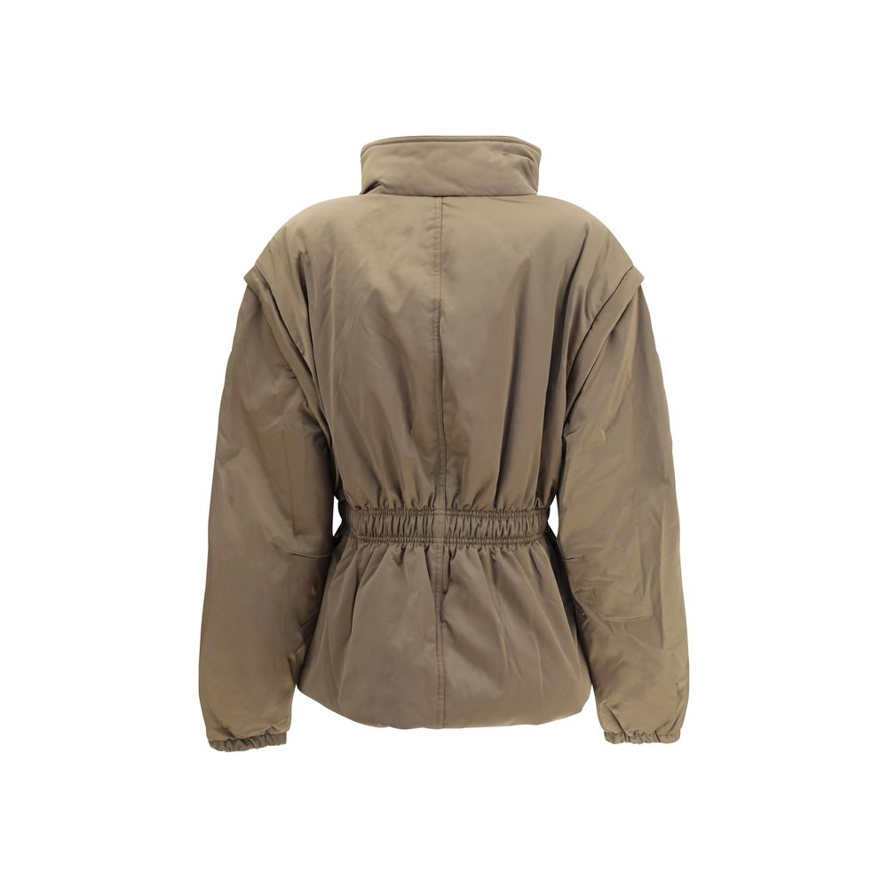 Back view of Marant Etoile Bicolor Polyester Coat with elasticated waist and high collar.