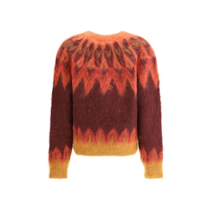 Back view of Marant Etoile Blue Wool Sweatshirt with Fair Isle pattern, featuring soft mohair blend for a warm, casual fit.