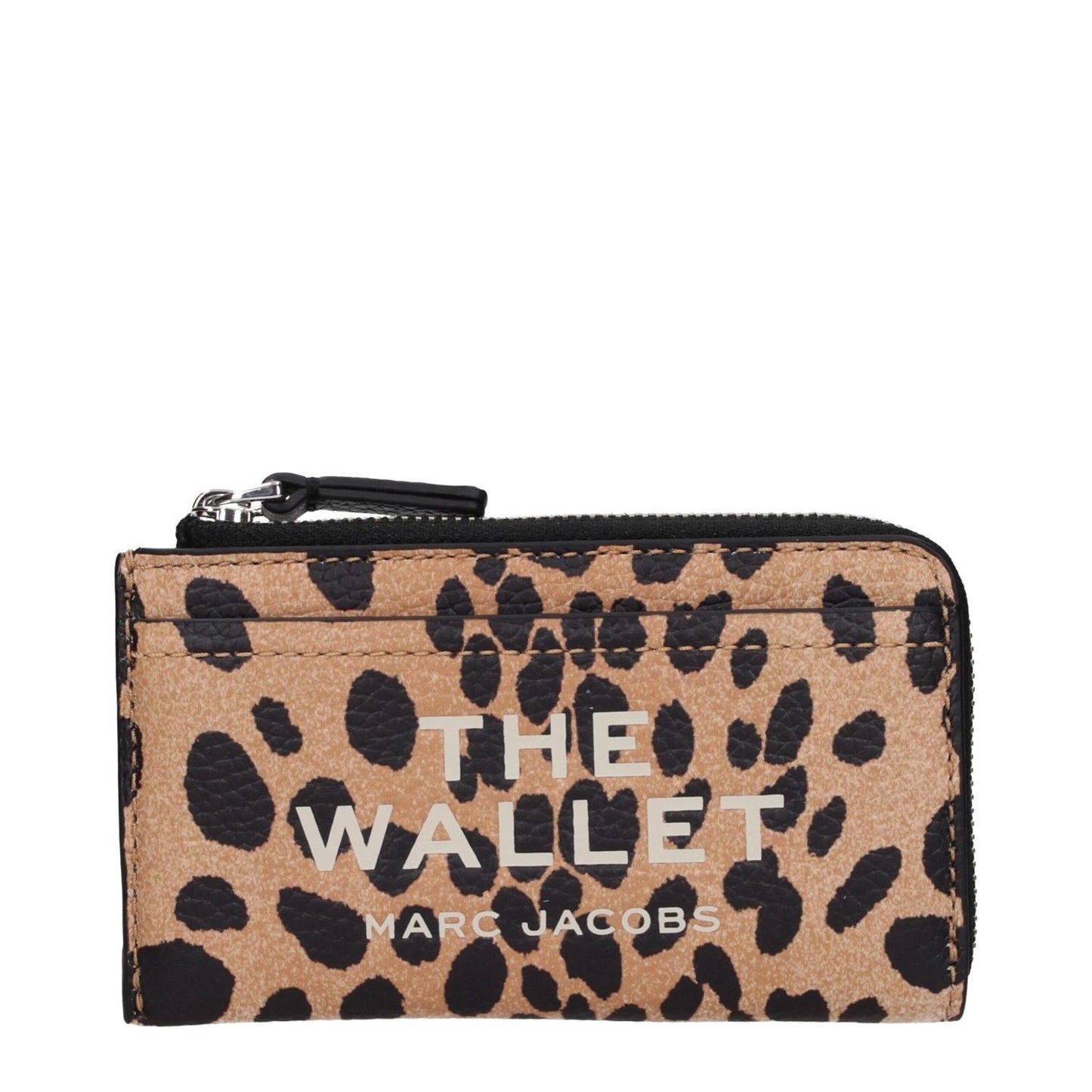 Marc Jacobs Brown Leather Wallet with leopard print and front logo design.