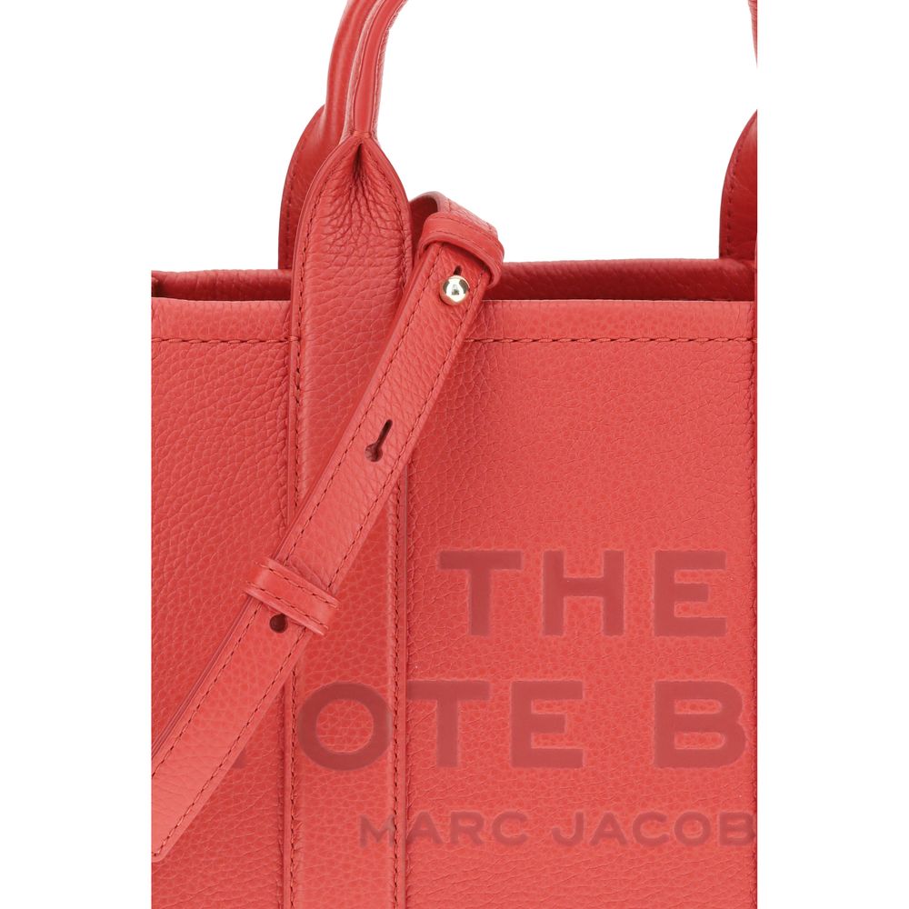 Close-up of Marc Jacobs Red Calf Leather Bos Taurus Handbag with handles and shoulder strap.