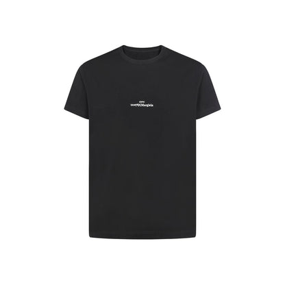 Margiela Black Cotton T-Shirt with monogram embroidery, ribbed crew neck, 100% cotton, AW25 collection, regular fit.