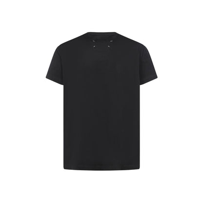 Margiela Black Cotton T-Shirt with embroidered brand monogram, ribbed crew neck, regular fit, 100% cotton.