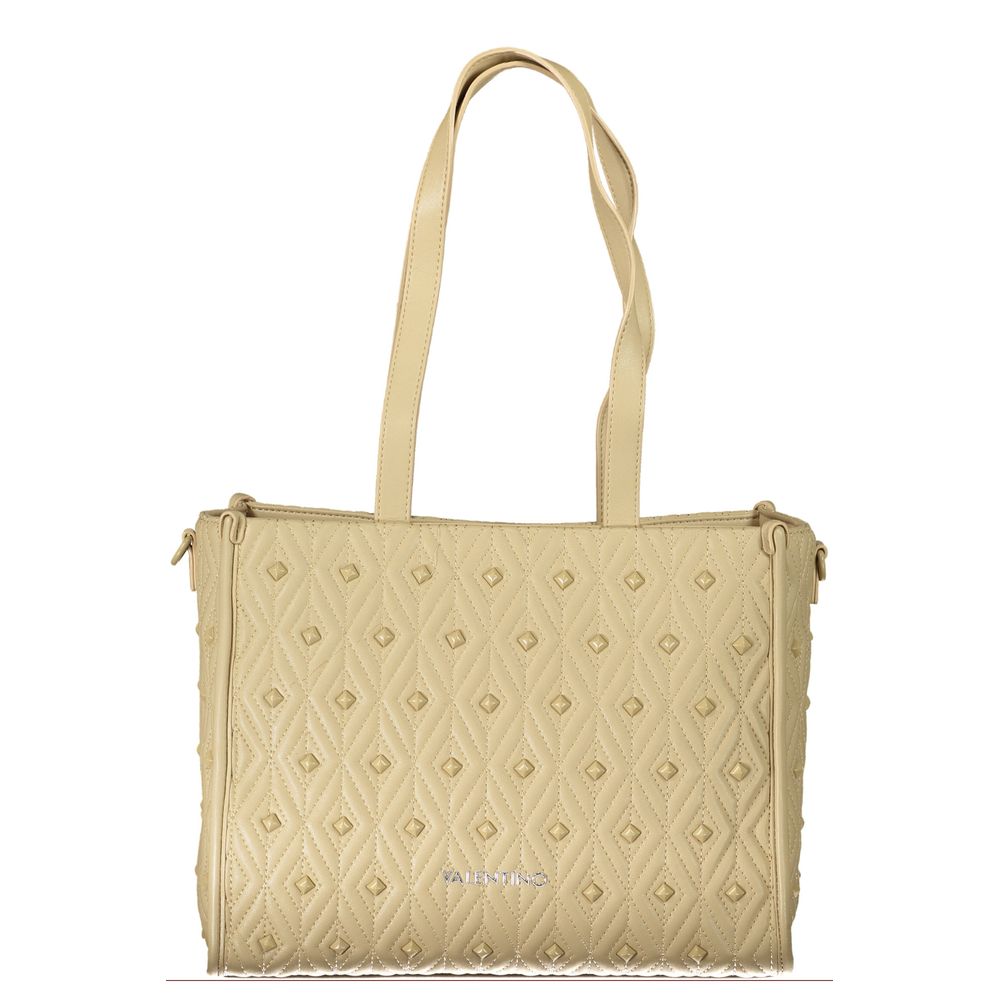 Mario Valentino Beige Polyester Handbag with shoulder handles, adjustable strap, internal pocket, contrasting details, and zip closure.