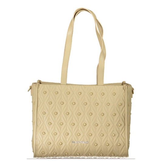 Mario Valentino Beige Polyester Handbag with shoulder handles, adjustable strap, internal pocket, contrasting details, and zip closure.