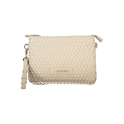 Mario Valentino Beige Polyethylene Women Handbag with adjustable strap, featuring chic woven design and internal pocket for essentials.