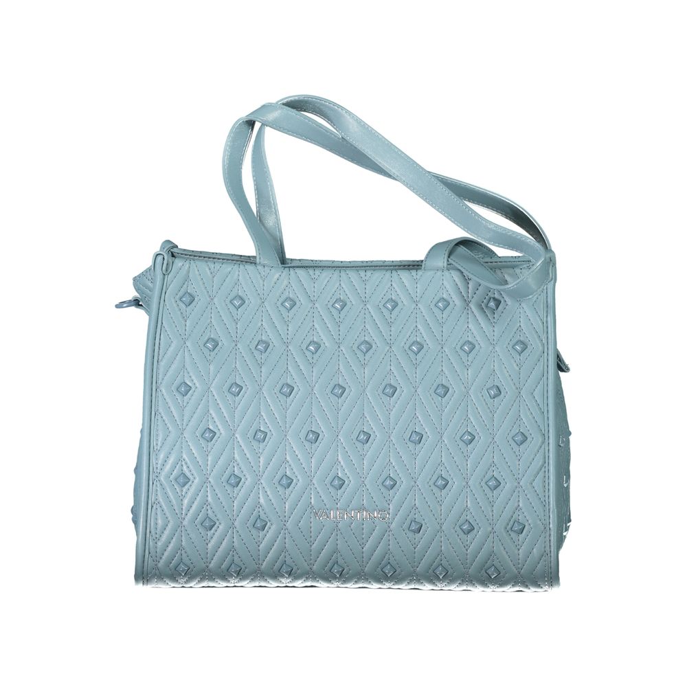 Alt Tag: Mario Valentino Blue Polyester Handbag with dual shoulder handles and adjustable strap, featuring zip closure and logo.