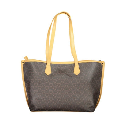Mario Valentino Brown Polyethylene Handbag with two handles, two compartments, central pocket, and contrasting details.