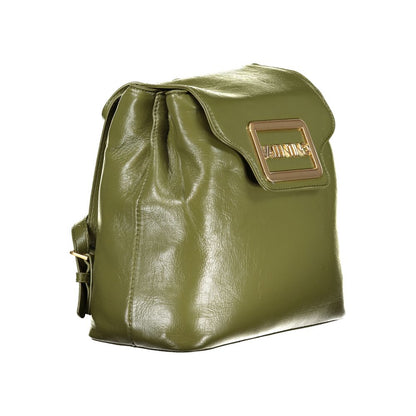 Mario Valentino Green Polyethylene Backpack with handle, adjustable straps, external pocket, multiple compartments, logo detail.