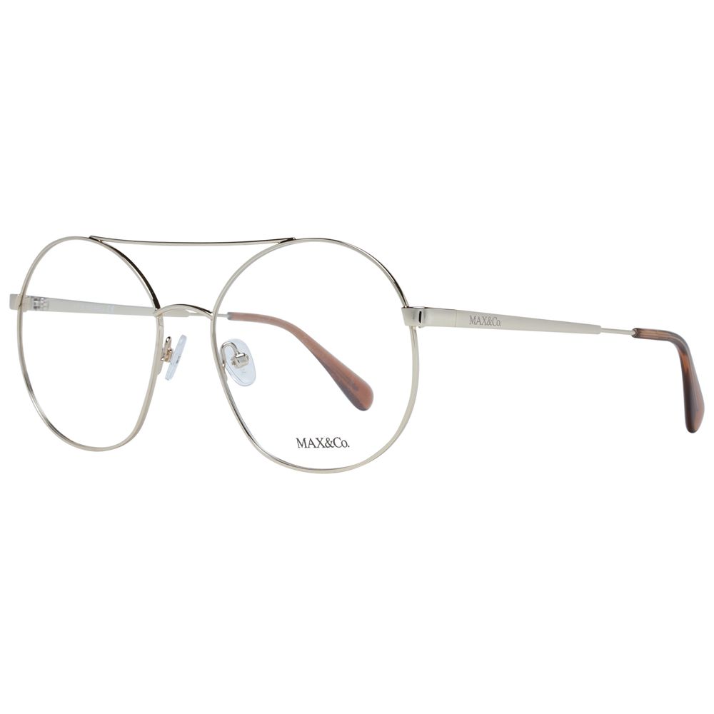 Max & Co Gold Women Glasses Frame, full-rim round metal design, demo lenses, size 56-17-140, luxury branded case included.