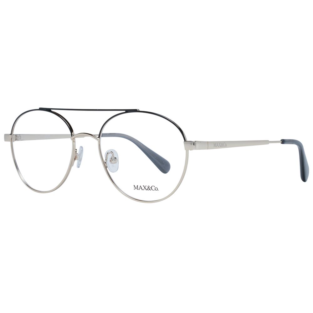 Max & Co Gold Women Glasses Frame, full-rim round metal design, demo lenses, size 56-17-140, luxury branded case included.