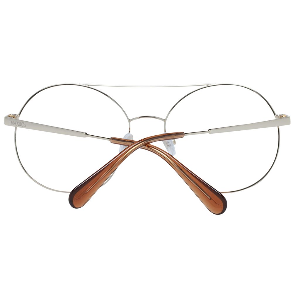 Max & Co Gold Women Glasses Frame, full-rim metal, round style with demo lenses, includes branded case.