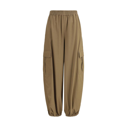 Max Mara Beige Cotton Cargo Pants with elastic waist and cargo pockets, high-waisted, baggy style.