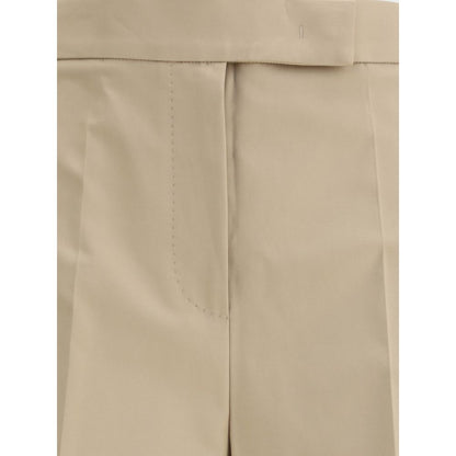 Close-up of Max Mara Beige Cotton Casual Pants showing zipper and welt pocket details with elegant, sleek design for AW25 season.
