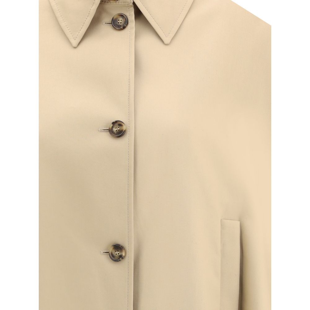Close-up of Max Mara Beige Cotton Coat with collar and front button details.