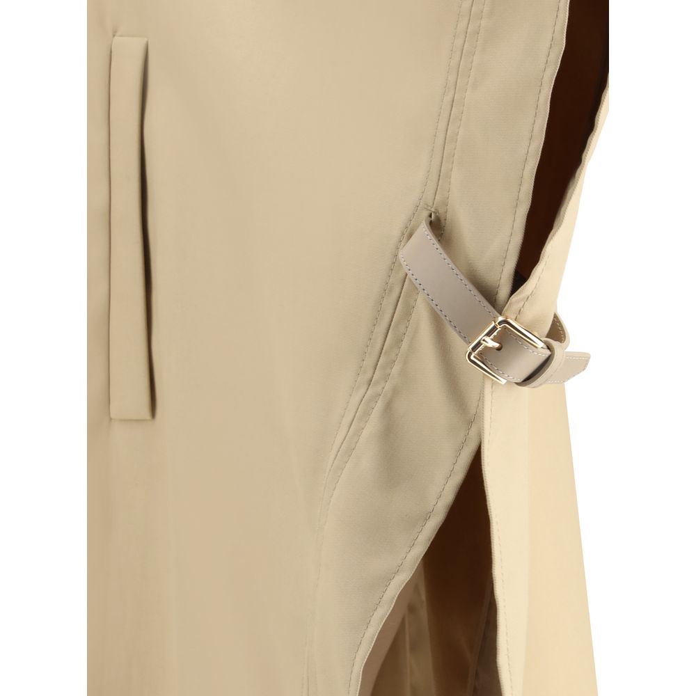 Close-up of Max Mara Beige Cotton Coat showing side buckle and welt pocket detail, part of the elegant and practical AW25 collection.