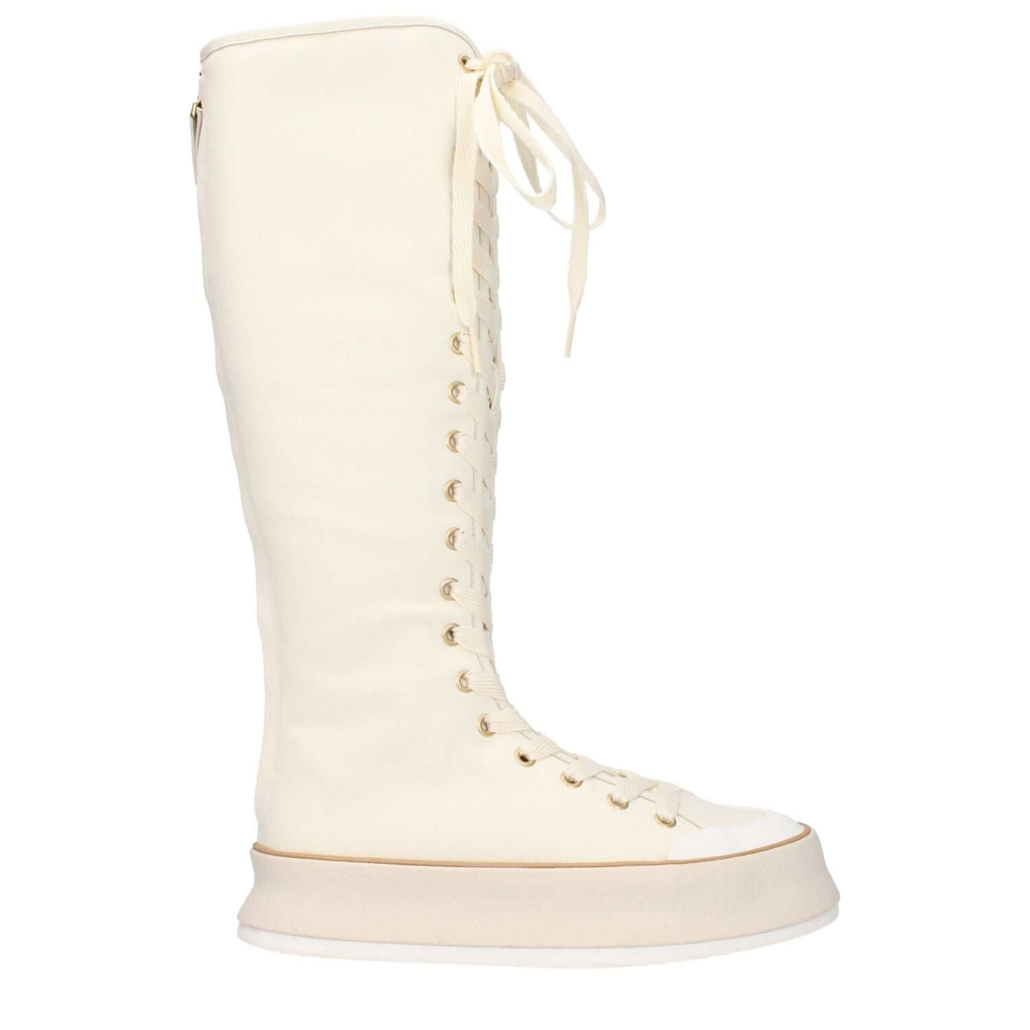Max Mara Beige Fabric Lace-Up Boots