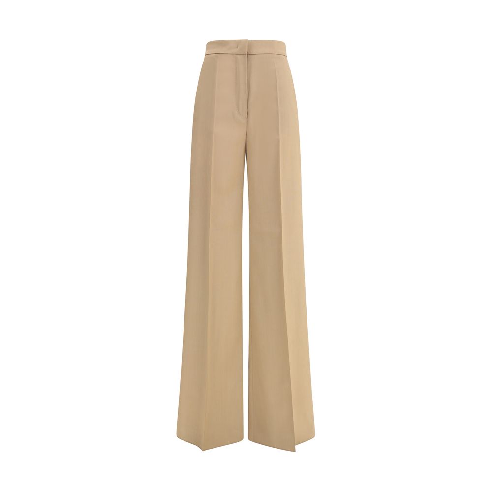 Max Mara Beige Fleece Wool Casual Pants with high-waisted silhouette and straight hem, ideal for formal or office looks.