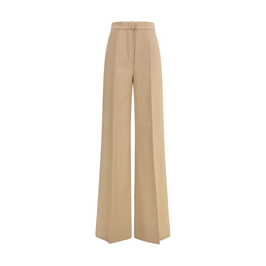 Max Mara Beige Fleece Wool Casual Pants with high-waisted silhouette and straight hem, ideal for formal or office looks.