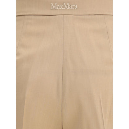 Max Mara Beige Fleece Wool Casual Pants close-up view showing high-waisted design and fabric texture.
