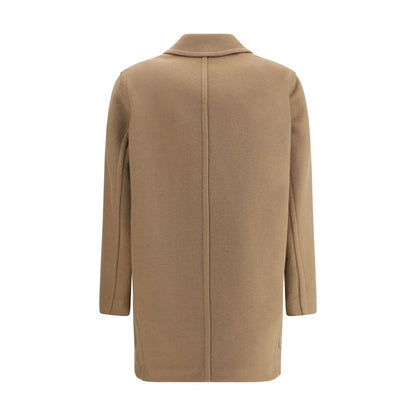 Back view of Max Mara Beige Fleece Wool Coat with peaked lapel collar and long sleeves.