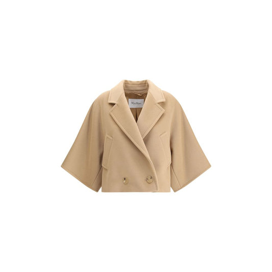 Max Mara Beige Wool Coat - Double-breasted caban with lapel collar and dropped shoulders for timeless style and elegance.
