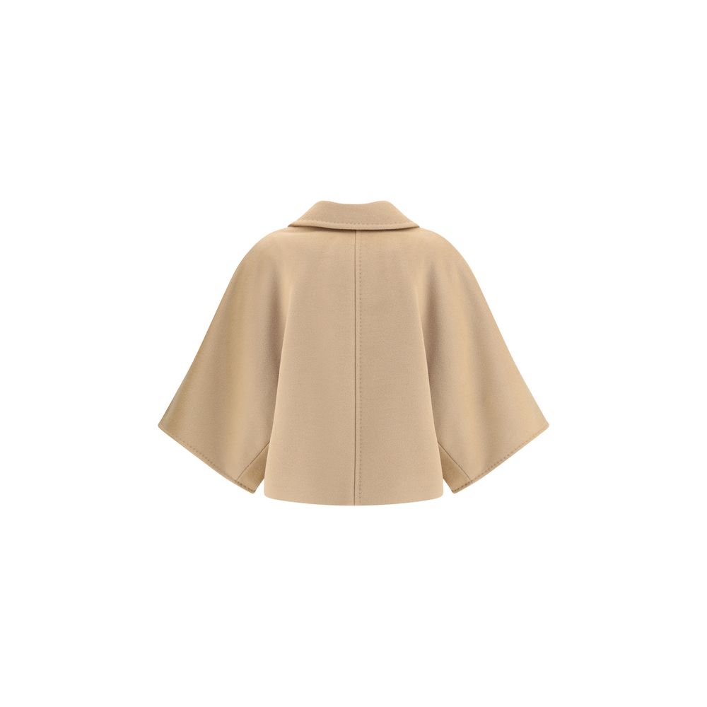 Back view of Max Mara Beige Wool Coat featuring lapel collar and dropped shoulders in a timeless classic double-breasted design.