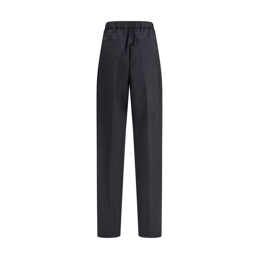 Max Mara Black Fleece Wool Casual Pants with front button and zipper, bellows pockets, and back welt pockets, ideal for sophisticated looks.