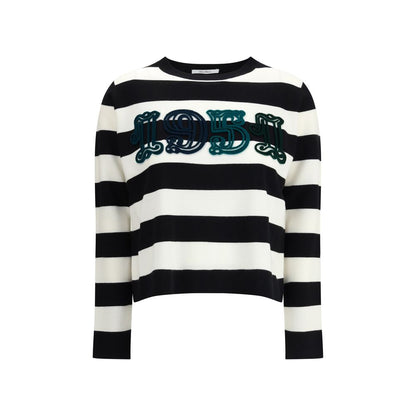 Max Mara Black Fleece Wool Sweatshirt with '1951' embroidery, brown and white striped pattern, 100% virgin wool, AW25 collection
