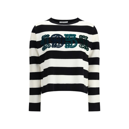 Max Mara Black Fleece Wool Sweatshirt with '1951' embroidery, brown and white striped pattern, 100% virgin wool, AW25 collection