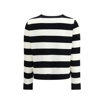Max Mara Black Fleece Wool Sweatshirt with brown and white stripes, featuring "1951" flocked embroidery on front, AW25 season.